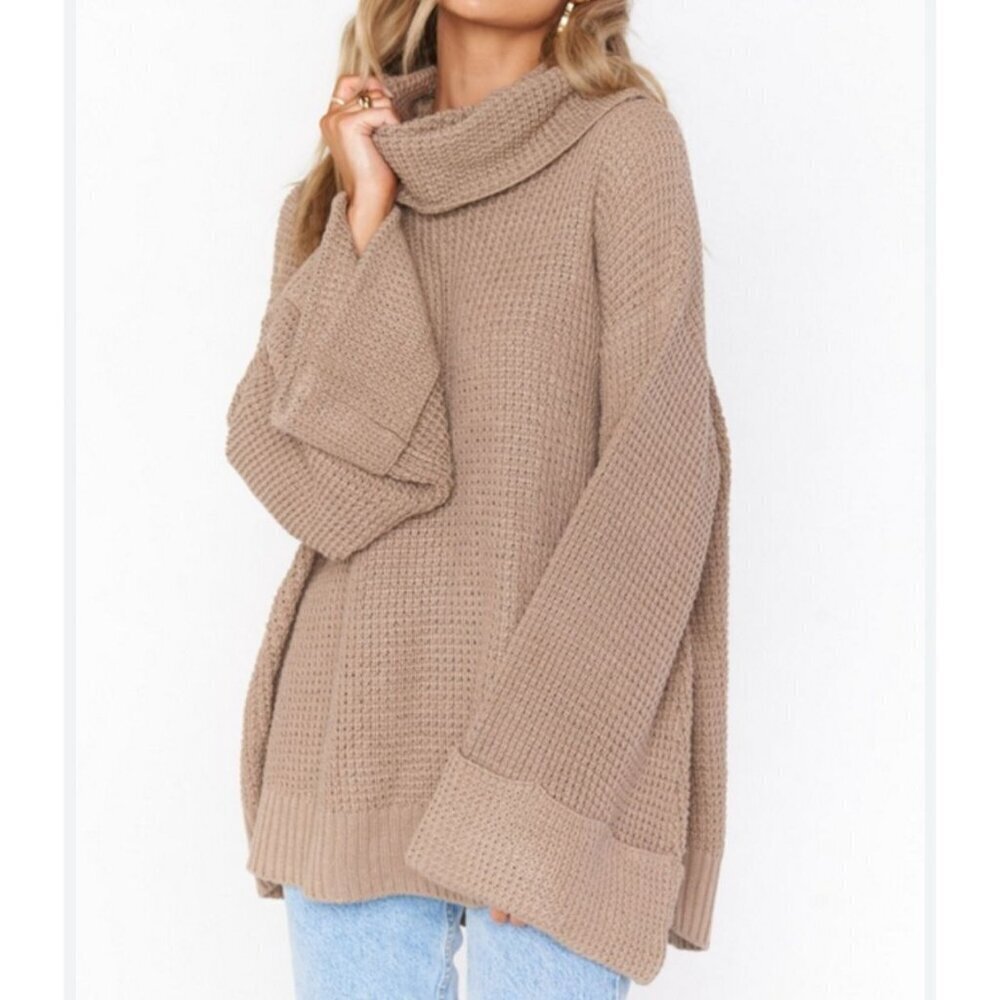 Show Me Your Mumu Hicks Sweater sz S women brown waffle knit wide sleeves fall